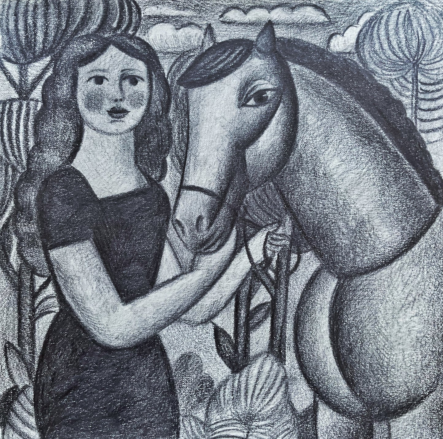 Woman and Horse in the Garden