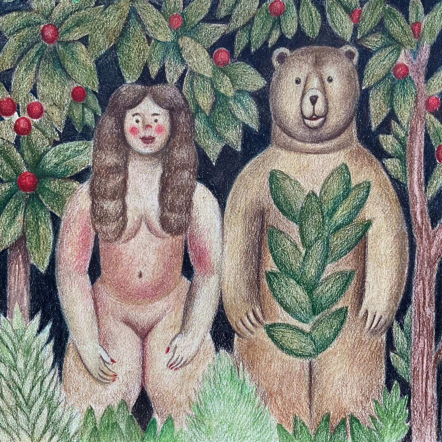 Woman and a Bear with Red Fruit, 2024