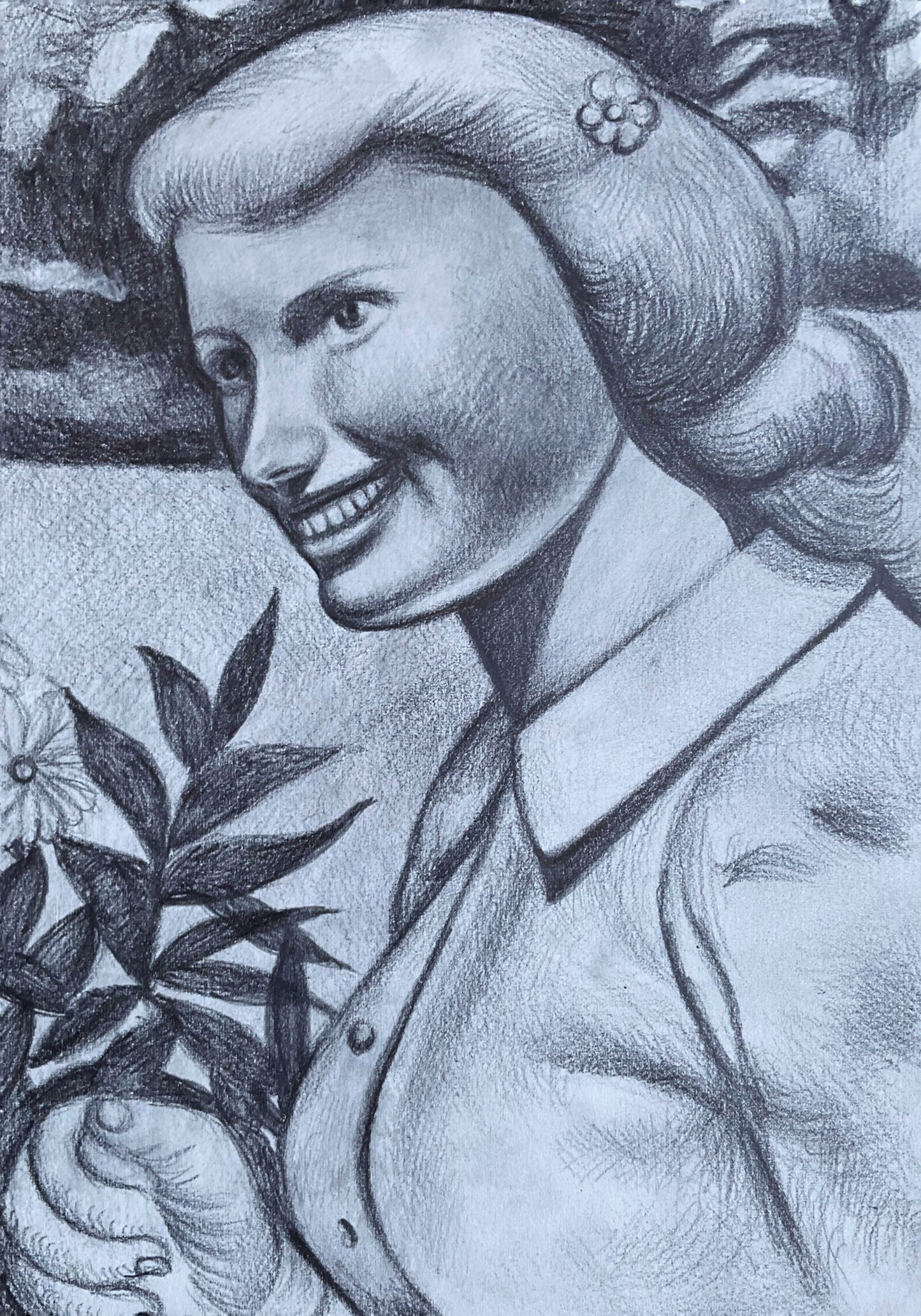 Study, Woman Holding a Flower