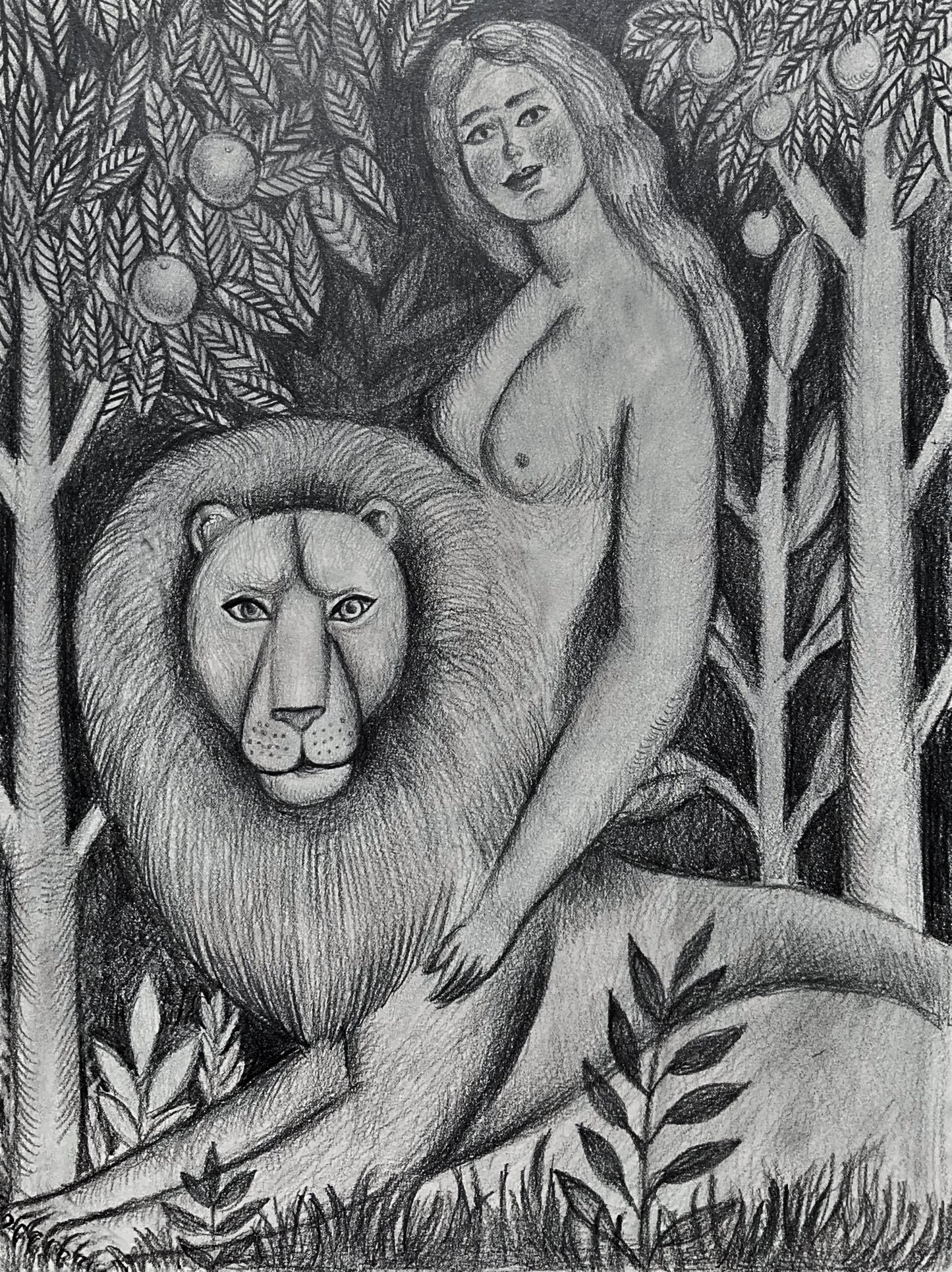 Woman With Lion In The Forest, 2025