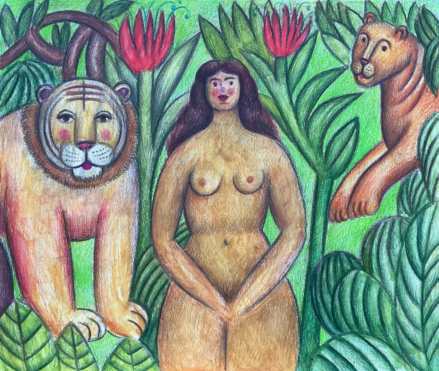 Woman with a Lion and a Lioness, 2025