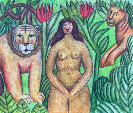 Woman with a Lion and a Lioness, 2025