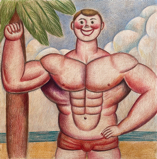 Muscle Man Posing at the Beach, 2023