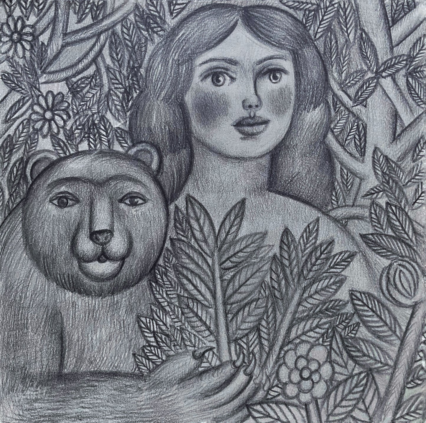 Woman and Little Bear in the Woods, 2025