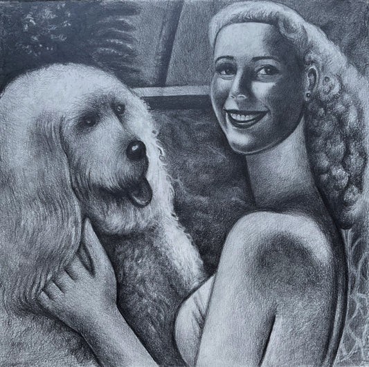 Woman with Her Dog at the Pool