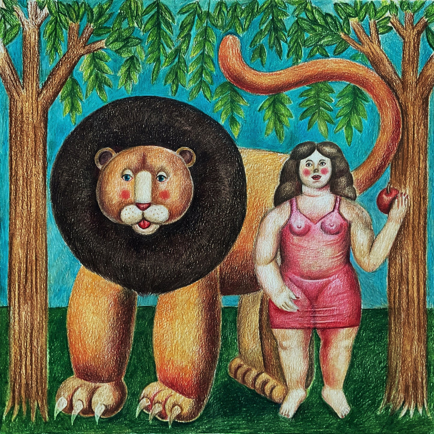 Woman and Lion in the Orchard, 2024