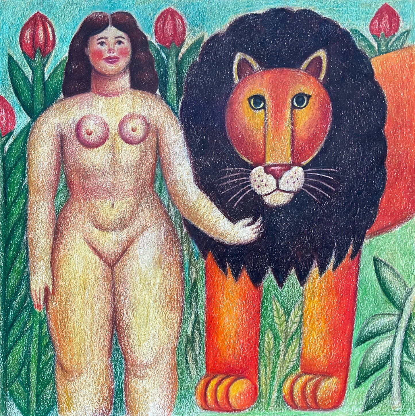 Woman and a Red Lion
