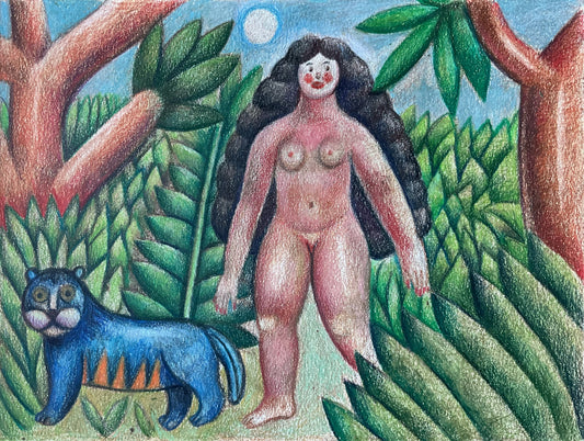 Woman Walking with a Blue Cat, 2023