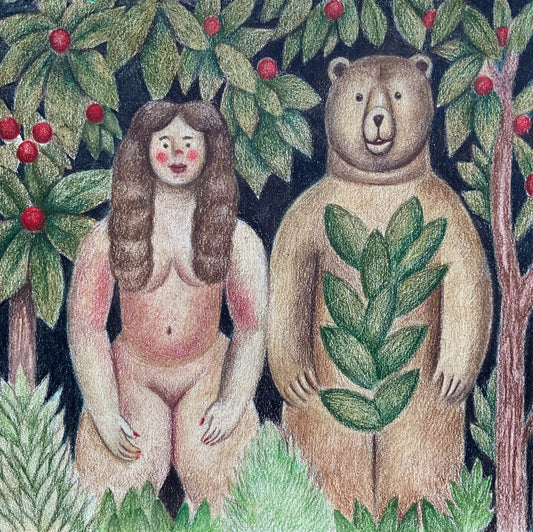 Woman and a Bear with Red Fruit, 2024