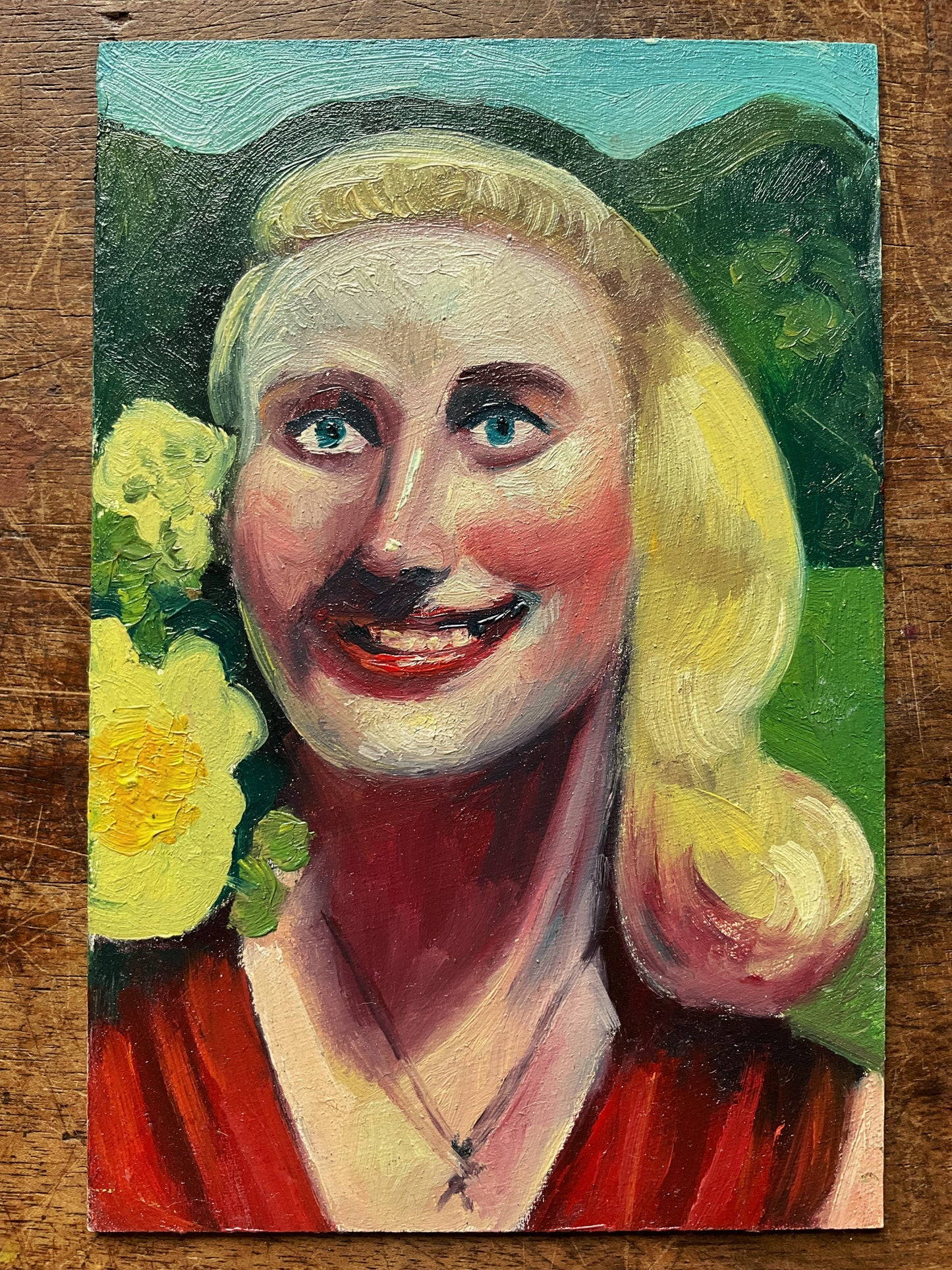 Woman Smiling Wearing a Red Dress